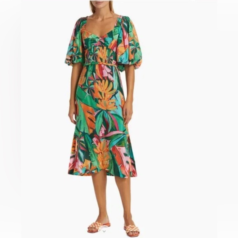 NWT FARM Rio Vibrant Floral Midi Dress - medium